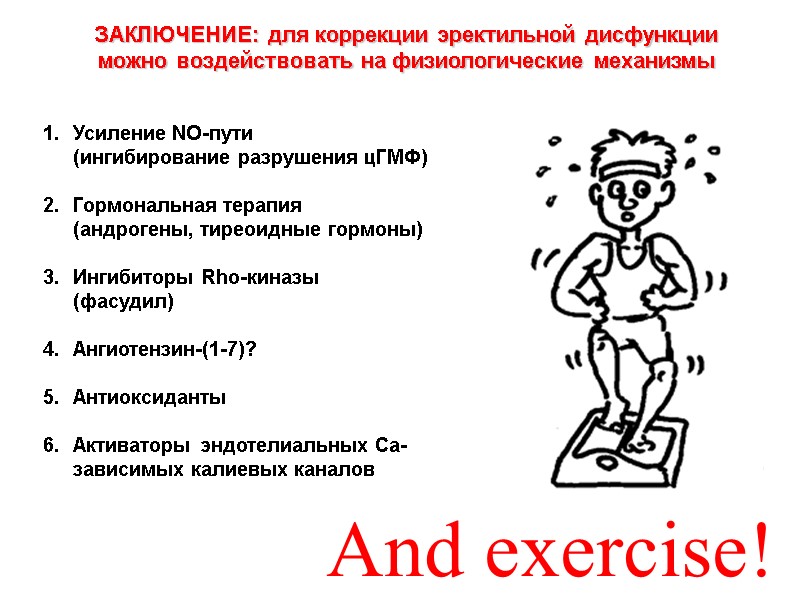 Усиление NO-пути  (ингибирование разрушения цГМФ)  Гормональная терапия  (андрогены, тиреоидные гормоны) 